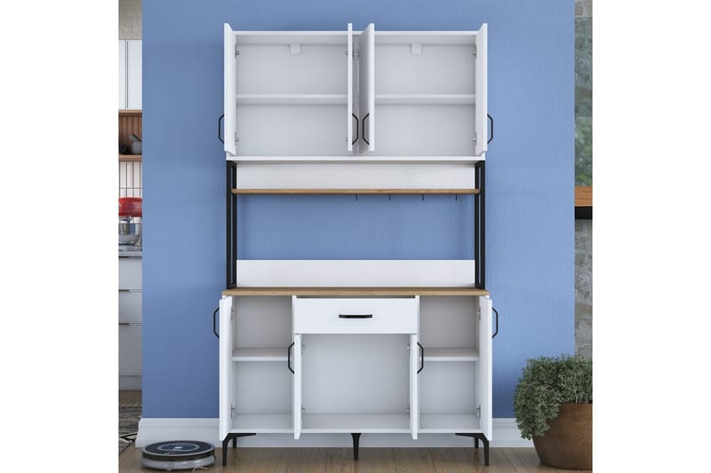 Flerfunktionsskåp Cerreta 127 Valnöt / Vit - Mediumfärgat trä/Vit - Förvaring - Skåp - Köksskåp - Högskåp