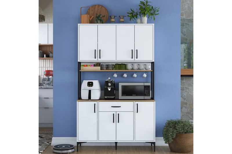 Flerfunktionsskåp Cerreta 127 Valnöt / Vit, Mediumfärgat trä/Vit