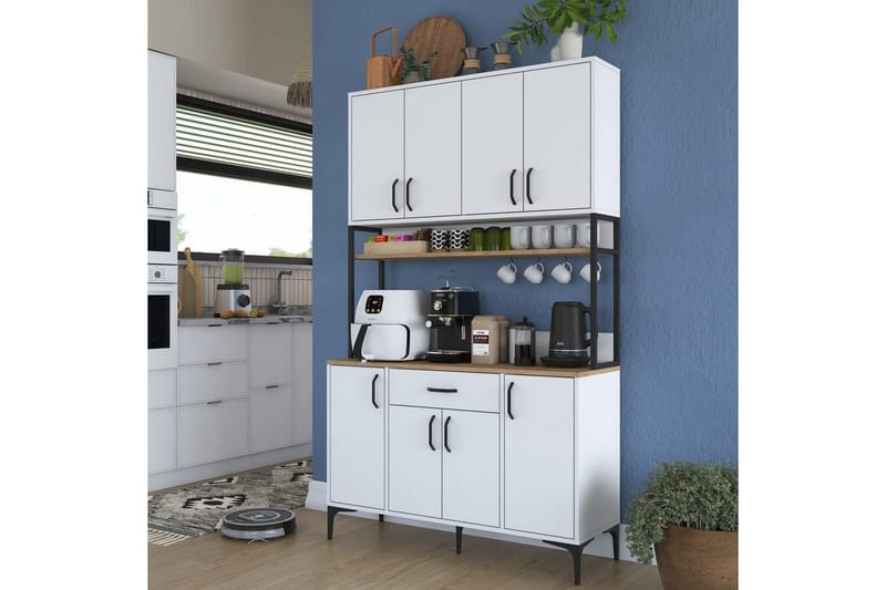 Flerfunktionsskåp Cerreta 127 Valnöt / Vit - Mediumfärgat trä/Vit - Förvaring - Skåp - Köksskåp - Högskåp