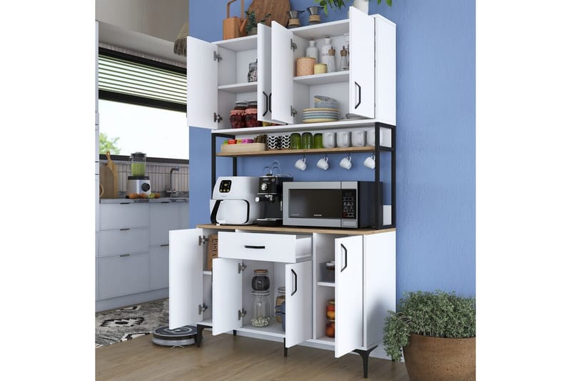 Flerfunktionsskåp Cerreta 127 Valnöt / Vit - Mediumfärgat trä/Vit - Förvaring - Skåp - Köksskåp - Högskåp