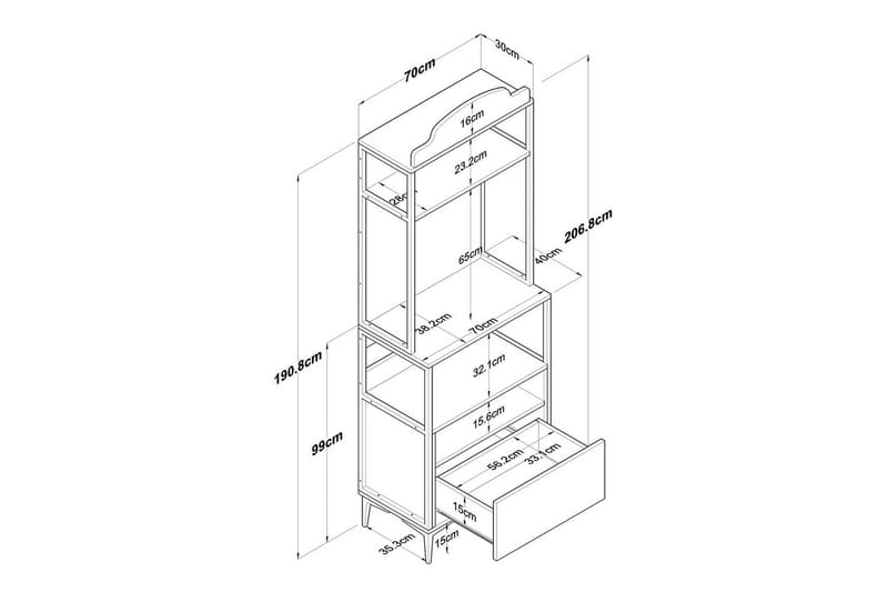 Flerfunktionsskåp Cerreta 154 (70 x 206,8 x 40 cm) - Brun - Förvaring - Skåp - Köksskåp - Högskåp