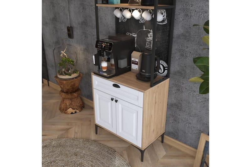 Flerfunktionsskåp Cerreta 157 Valnöt / Vit - Vit/Mörkfärgat trä - Förvaring - Skåp - Köksskåp - Högskåp