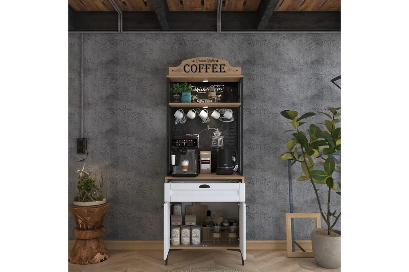 Flerfunktionsskåp Cerreta 157 Valnöt / Vit - Vit/Mörkfärgat trä - Förvaring - Skåp - Köksskåp - Högskåp