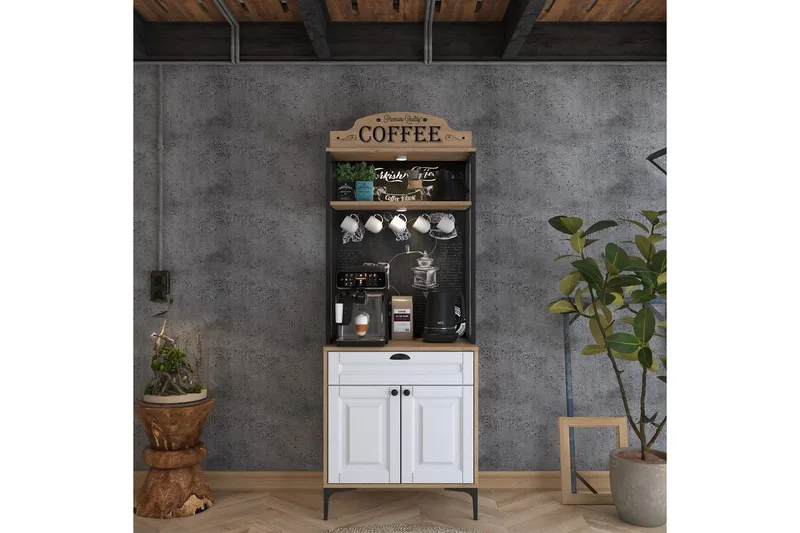 Flerfunktionsskåp Cerreta 157 Valnöt / Vit - Vit/Mörkfärgat trä - Förvaring - Skåp - Köksskåp - Högskåp