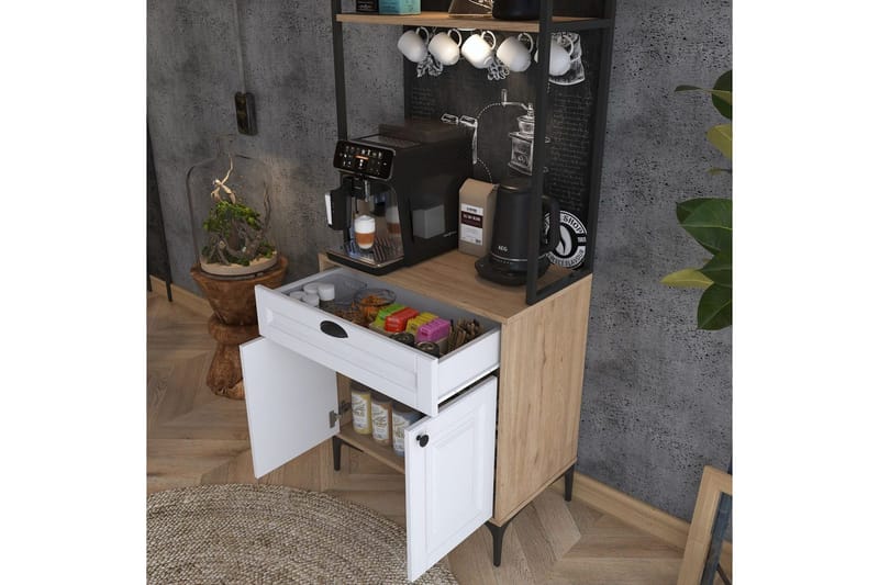Flerfunktionsskåp Cerreta 157 Valnöt / Vit - Vit/Mörkfärgat trä - Förvaring - Skåp - Köksskåp - Högskåp