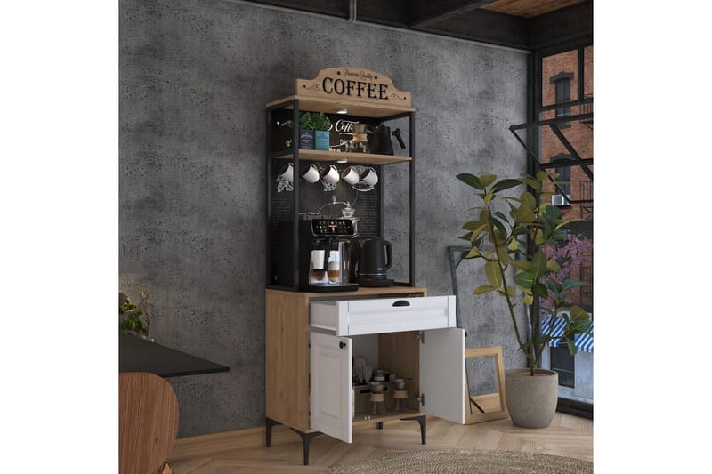 Flerfunktionsskåp Cerreta 157 Valnöt / Vit - Vit/Mörkfärgat trä - Förvaring - Skåp - Köksskåp - Högskåp