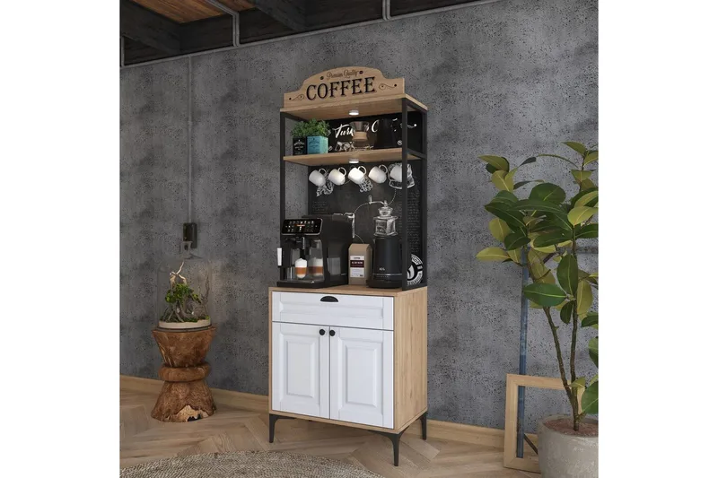 Flerfunktionsskåp Cerreta 157 Valnöt / Vit - Vit/Mörkfärgat trä - Förvaring - Skåp - Köksskåp - Högskåp