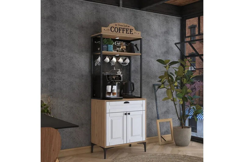 Flerfunktionsskåp Cerreta 157 Valnöt / Vit - Vit/Mörkfärgat trä - Förvaring - Skåp - Köksskåp - Högskåp