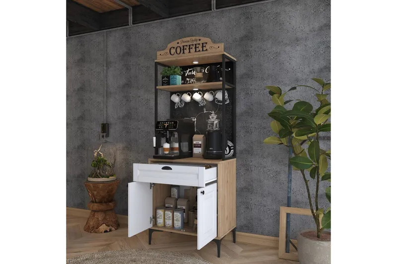 Flerfunktionsskåp Cerreta 157 Valnöt / Vit - Vit/Mörkfärgat trä - Förvaring - Skåp - Köksskåp - Högskåp