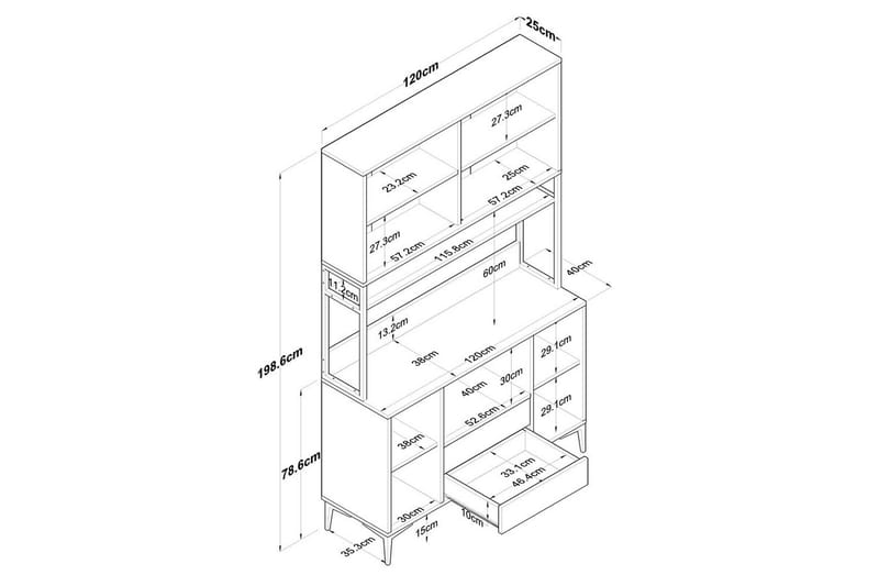 Flerfunktionsskåp Cerreta 169 Valnöt / Vit - Vit - Förvaring - Skåp - Köksskåp - Högskåp