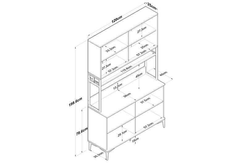 Flerfunktionsskåp Cerreta 173 Valnöt / Vit - Valnöt / Vit - Förvaring - Skåp - Köksskåp - Högskåp