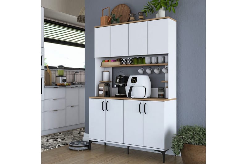 Flerfunktionsskåp Cerreta 176 Valnöt / Vit - Mediumfärgat trä/Vit - Förvaring - Skåp - Köksskåp - Högskåp