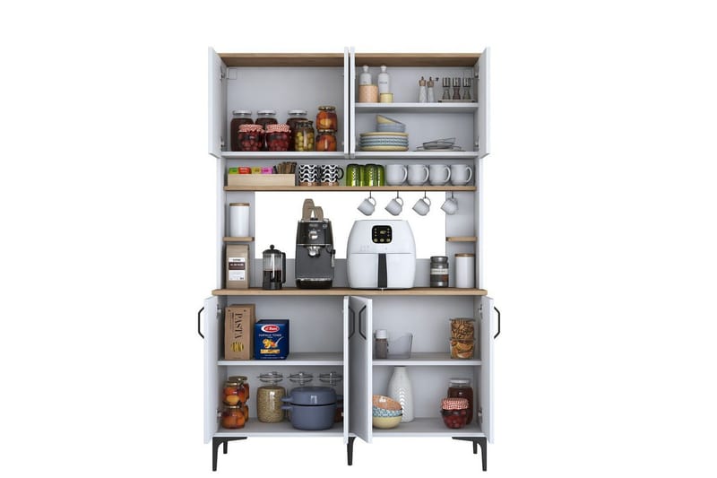 Flerfunktionsskåp Cerreta 176 Valnöt / Vit - Mediumfärgat trä/Vit - Förvaring - Skåp - Köksskåp - Högskåp