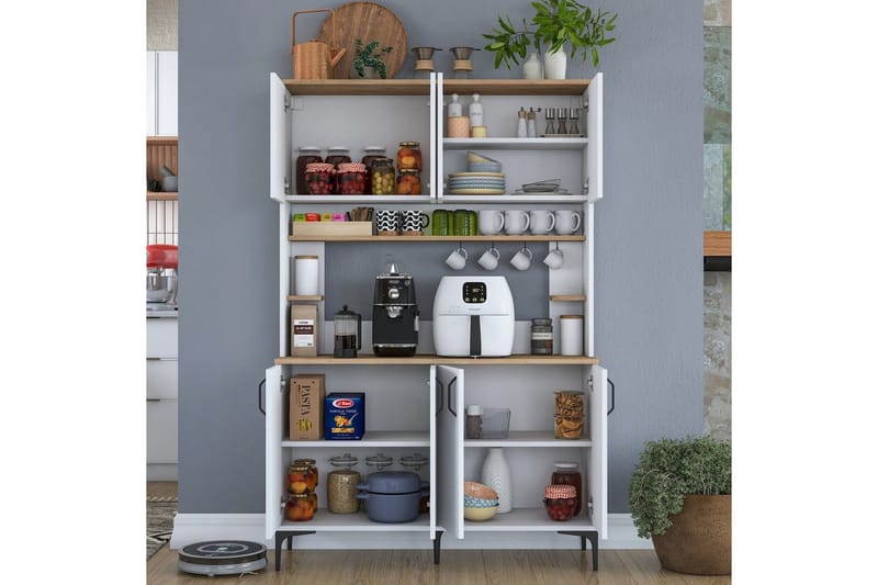 Flerfunktionsskåp Cerreta 176 Valnöt / Vit - Mediumfärgat trä/Vit - Förvaring - Skåp - Köksskåp - Högskåp