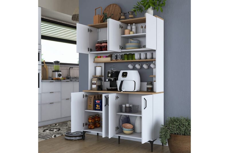 Flerfunktionsskåp Cerreta 176 Valnöt / Vit - Mediumfärgat trä/Vit - Förvaring - Skåp - Köksskåp - Högskåp