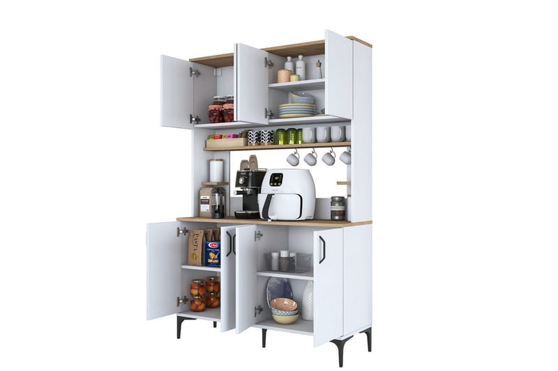 Flerfunktionsskåp Cerreta 176 Valnöt / Vit - Mediumfärgat trä/Vit - Förvaring - Skåp - Köksskåp - Högskåp