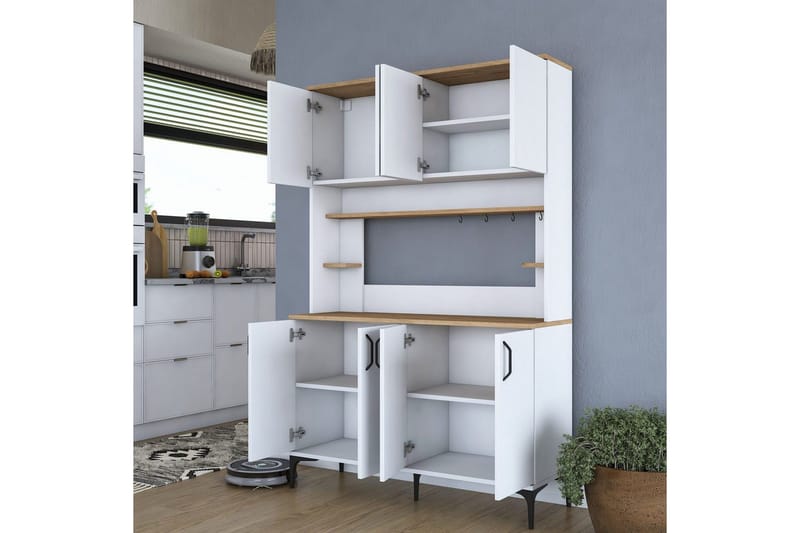 Flerfunktionsskåp Cerreta 176 Valnöt / Vit - Mediumfärgat trä/Vit - Förvaring - Skåp - Köksskåp - Högskåp