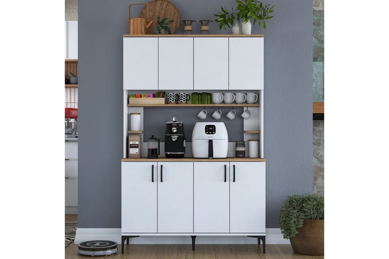 Flerfunktionsskåp Cerreta 176 Valnöt / Vit - Mediumfärgat trä/Vit - Förvaring - Skåp - Köksskåp - Högskåp