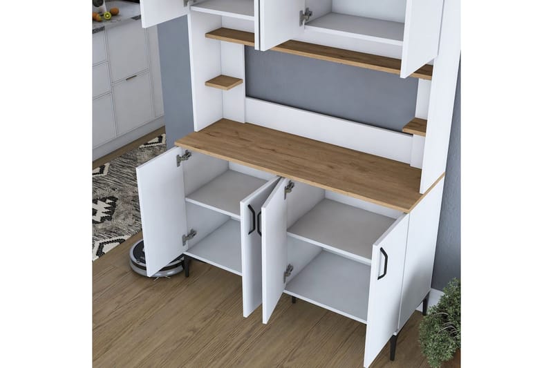 Flerfunktionsskåp Cerreta 176 Valnöt / Vit - Mediumfärgat trä/Vit - Förvaring - Skåp - Köksskåp - Högskåp