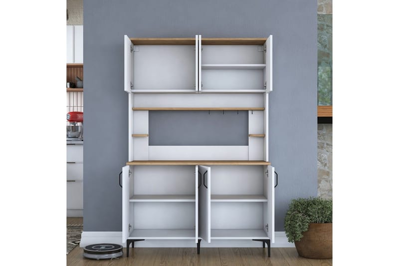Flerfunktionsskåp Cerreta 176 Valnöt / Vit - Mediumfärgat trä/Vit - Förvaring - Skåp - Köksskåp - Högskåp