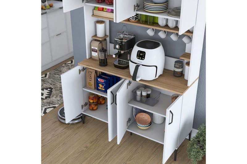 Flerfunktionsskåp Cerreta 176 Valnöt / Vit - Mediumfärgat trä/Vit - Förvaring - Skåp - Köksskåp - Högskåp