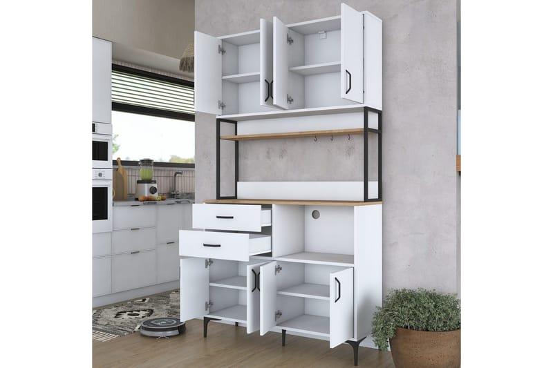 Flerfunktionsskåp Cerreta 179 Valnöt / Vit / Svart - Valnöt / Vit / Svart - Förvaring - Skåp - Köksskåp - Högskåp