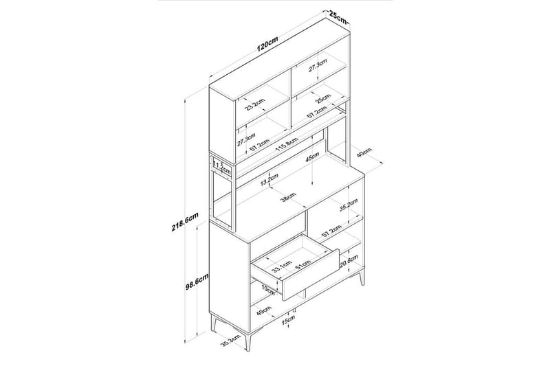 Flerfunktionsskåp Cerreta 179 Valnöt / Vit / Svart - Valnöt / Vit / Svart - Förvaring - Skåp - Köksskåp - Högskåp