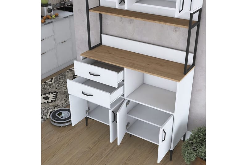 Flerfunktionsskåp Cerreta 179 Valnöt / Vit / Svart - Valnöt / Vit / Svart - Förvaring - Skåp - Köksskåp - Högskåp