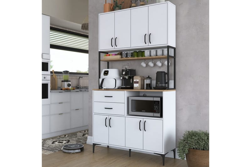 Flerfunktionsskåp Cerreta 179 Valnöt / Vit / Svart - Valnöt / Vit / Svart - Förvaring - Skåp - Köksskåp - Högskåp