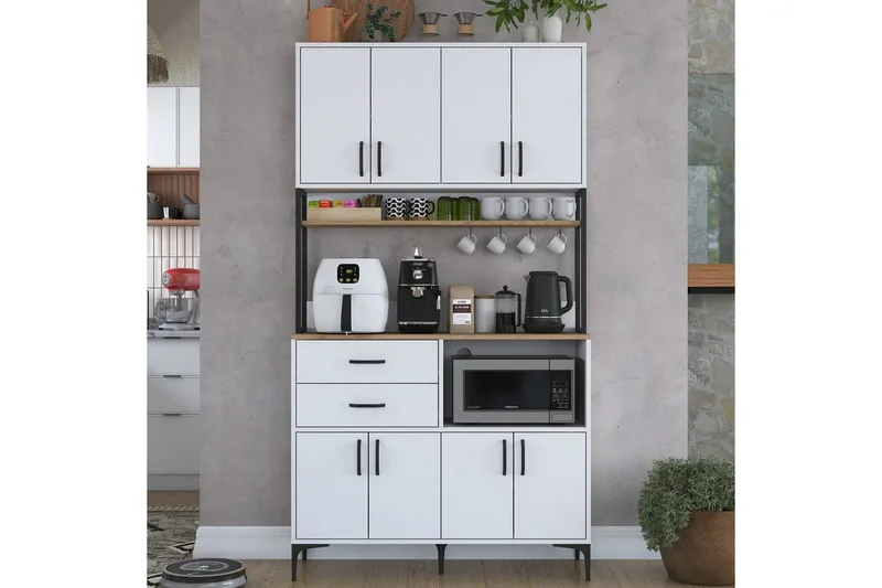 Flerfunktionsskåp Cerreta 179 Valnöt / Vit / Svart - Valnöt / Vit / Svart - Förvaring - Skåp - Köksskåp - Högskåp