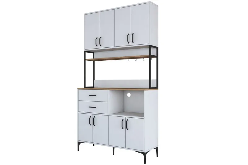 Flerfunktionsskåp Cerreta 179 Valnöt / Vit / Svart, Valnöt / Vit / Svart