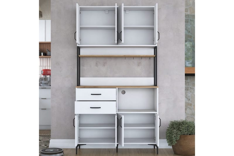 Flerfunktionsskåp Cerreta 179 Valnöt / Vit / Svart - Valnöt / Vit / Svart - Förvaring - Skåp - Köksskåp - Högskåp