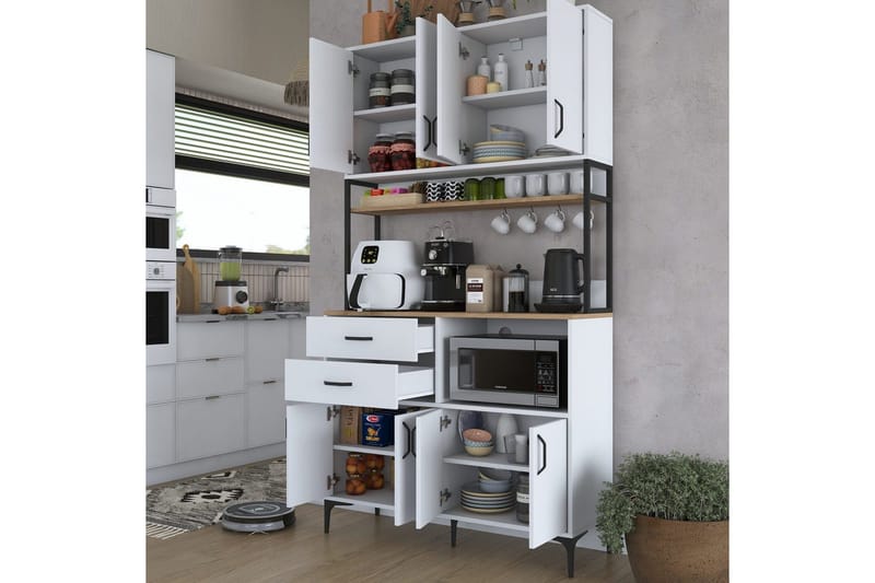 Flerfunktionsskåp Cerreta 179 Valnöt / Vit / Svart - Valnöt / Vit / Svart - Förvaring - Skåp - Köksskåp - Högskåp