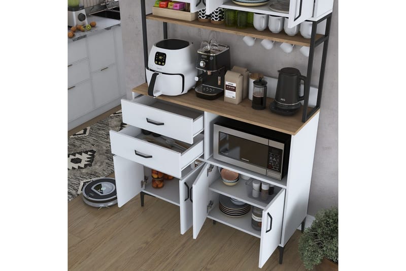 Flerfunktionsskåp Cerreta 179 Valnöt / Vit / Svart - Valnöt / Vit / Svart - Förvaring - Skåp - Köksskåp - Högskåp