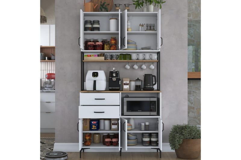 Flerfunktionsskåp Cerreta 179 Valnöt / Vit / Svart - Valnöt / Vit / Svart - Förvaring - Skåp - Köksskåp - Högskåp