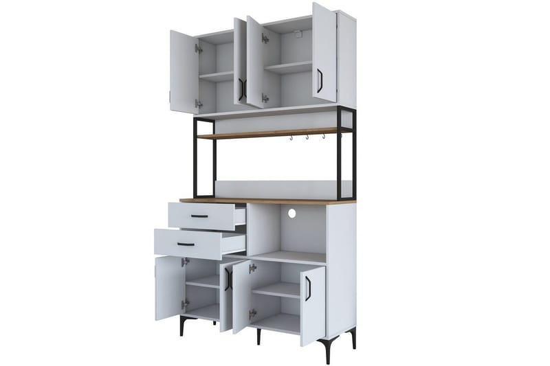 Flerfunktionsskåp Cerreta 179 Valnöt / Vit / Svart - Valnöt / Vit / Svart - Förvaring - Skåp - Köksskåp - Högskåp