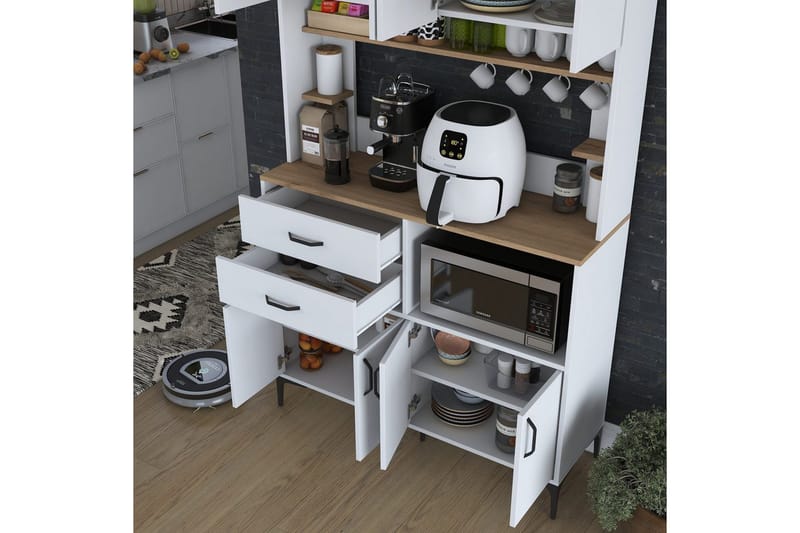 Flerfunktionsskåp Cerreta 179 Valnöt / Vit - Valnöt / Vit - Förvaring - Skåp - Köksskåp - Högskåp