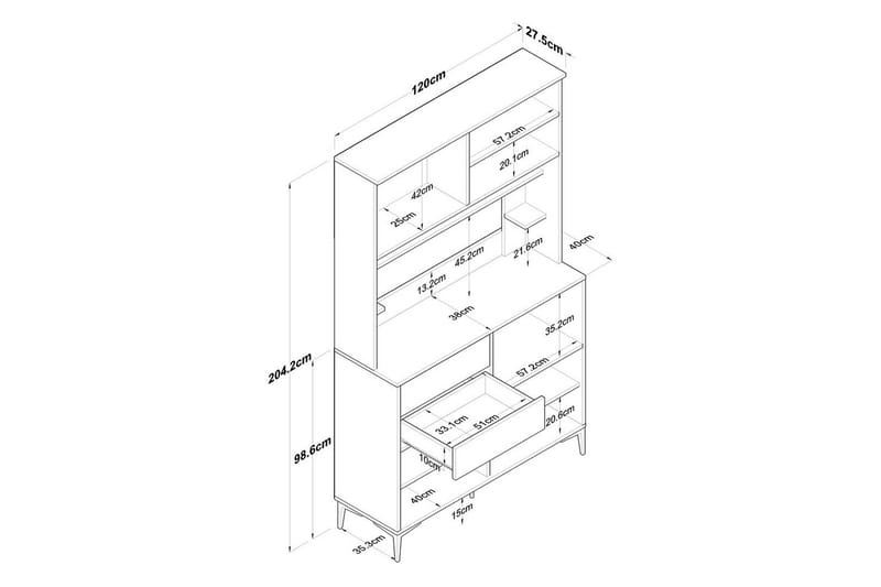 Flerfunktionsskåp Cerreta 179 Valnöt / Vit - Valnöt / Vit - Förvaring - Skåp - Köksskåp - Högskåp