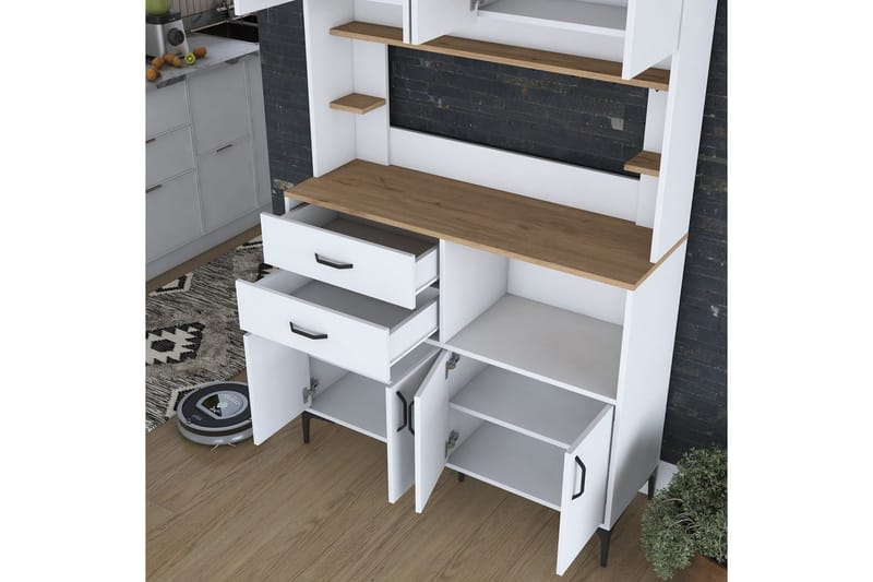 Flerfunktionsskåp Cerreta 179 Valnöt / Vit - Valnöt / Vit - Förvaring - Skåp - Köksskåp - Högskåp