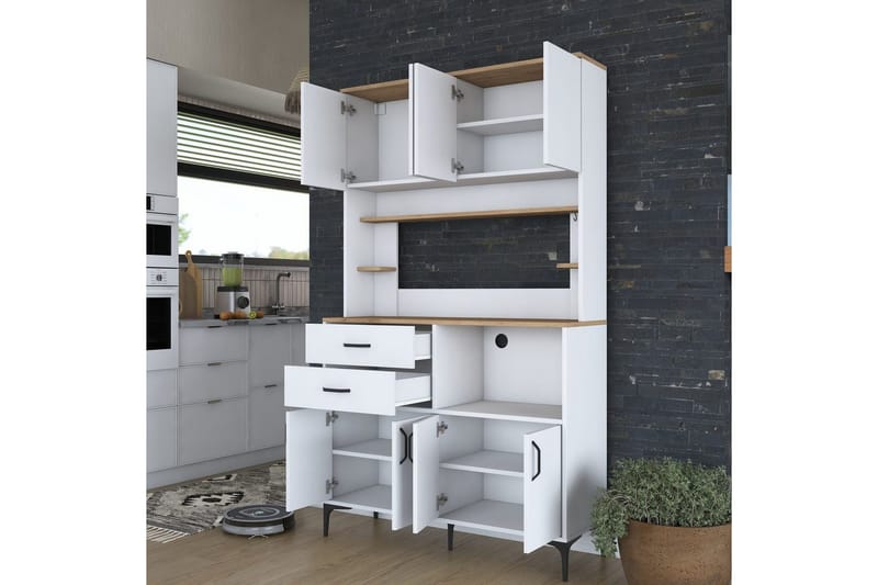 Flerfunktionsskåp Cerreta 179 Valnöt / Vit - Valnöt / Vit - Förvaring - Skåp - Köksskåp - Högskåp