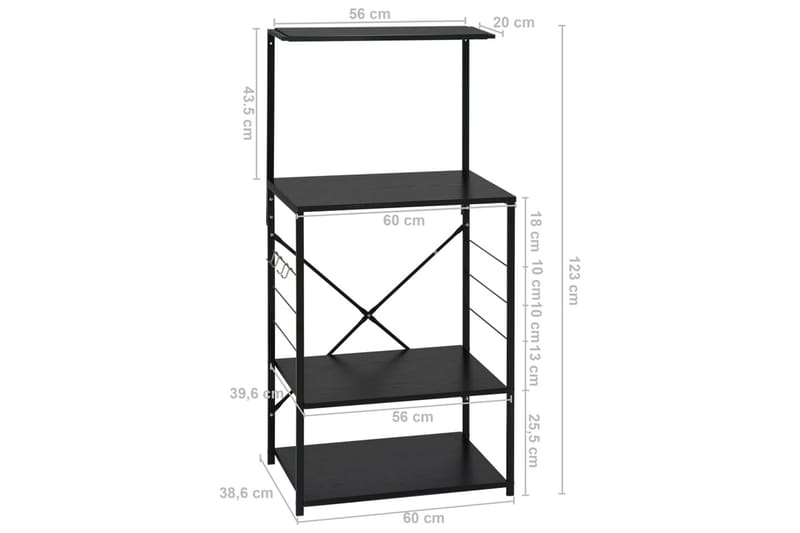 Hylla för mikrovågsugn svart 60x39,6x123 cm spånskiva - Svart - Förvaring - Skåp - Köksskåp