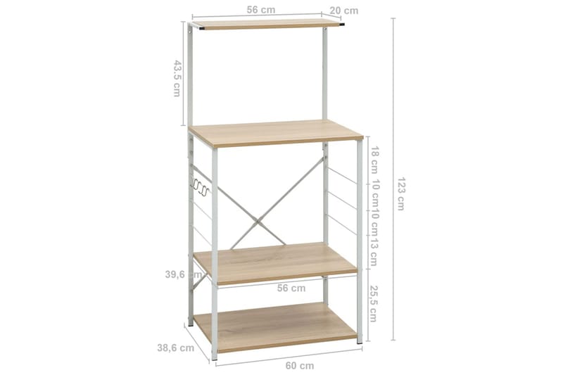 Hylla för mikrovågsugn vit & ek 60x39,6x123 cm spånskiva - Vit - Köksskåp - Väggskåp