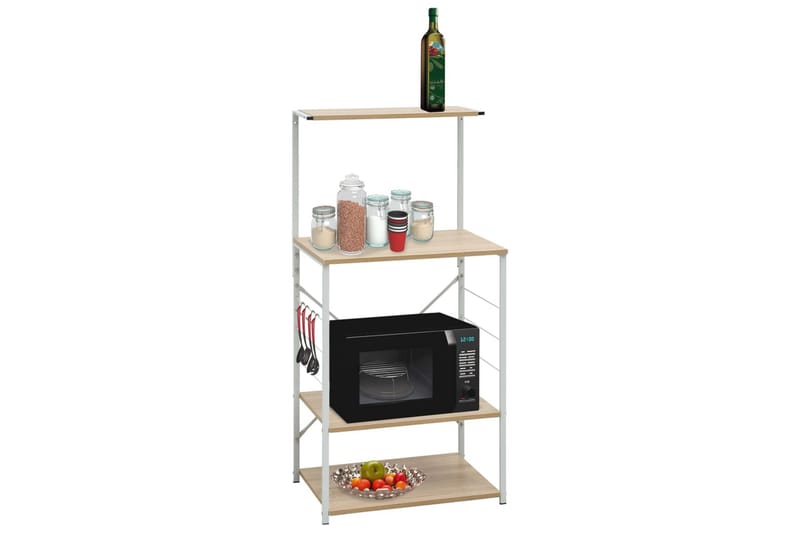 Hylla för mikrovågsugn vit & ek 60x39,6x123 cm spånskiva - Vit - Förvaring - Skåp - Köksskåp