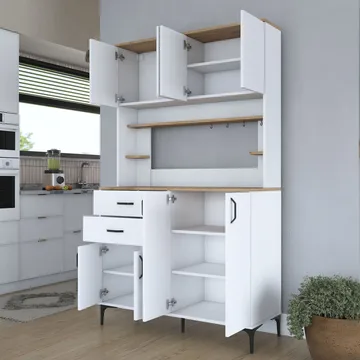 Kaolins Multifunktionsskåp 120x204,2x45 cm - Vitt och valnöt - Förvaring - Skåp - Köksskåp - Högskåp