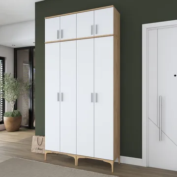 Keldan Hallställ 120x240x37,5 cm - Valnöt och vit - Förvaring - Skåp - Köksskåp - Högskåp