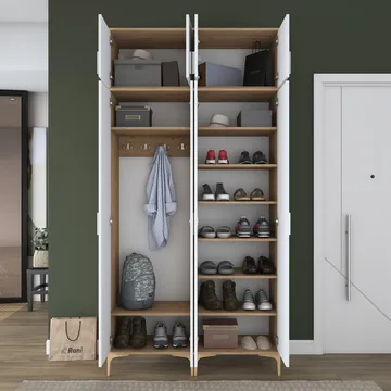 Keldan Hallställ 120x240x37,5 cm - Valnöt och vit - Förvaring - Skåp - Köksskåp - Högskåp