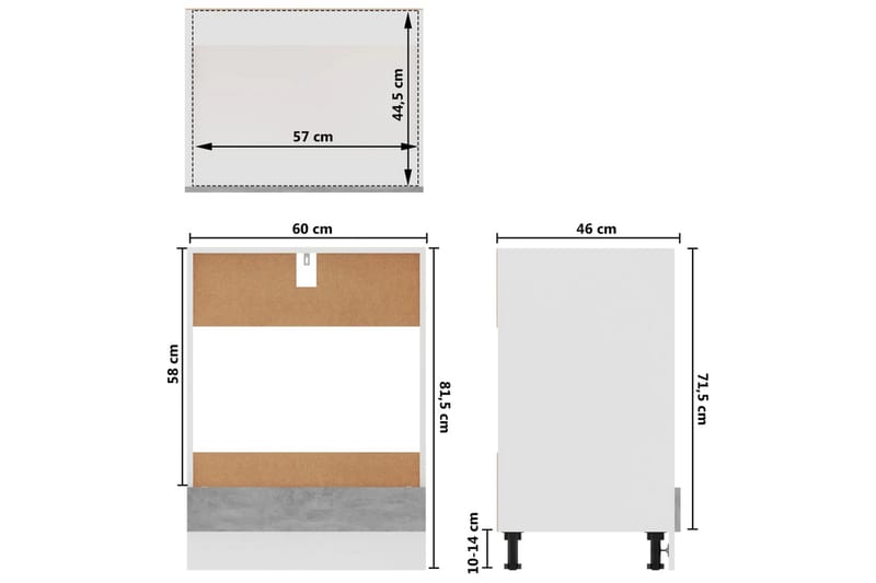 Köksskåp för ugn betonggrå 60x46x81,5 cm spånskiva - Grå - Förvaring - Skåp - Köksskåp