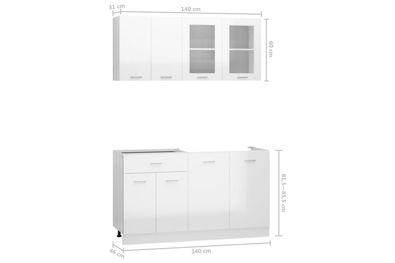 Köksskåp set 4 delar vit högglans spånskiva - Vit - Köksskåp - Väggskåp
