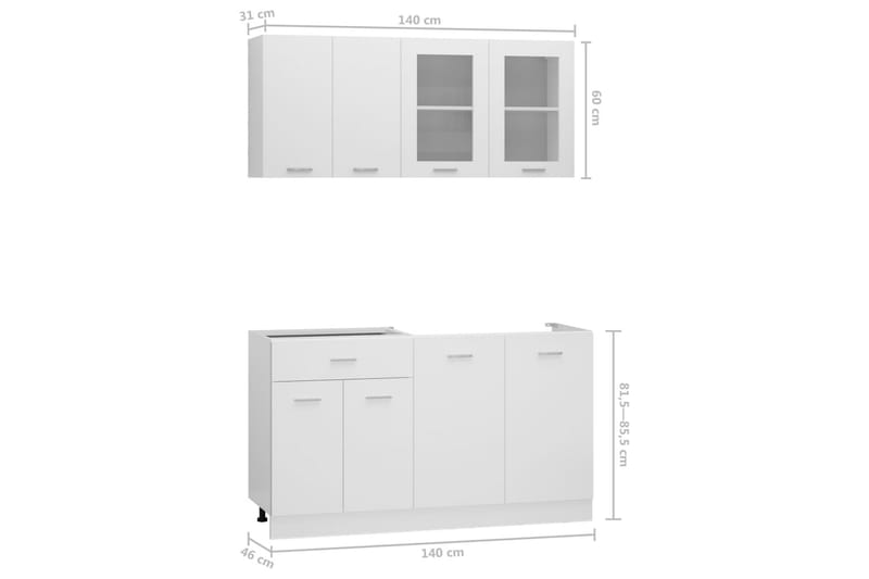 Köksskåp set 4 delar vit spånskiva - Vit - Köksskåp - Väggskåp