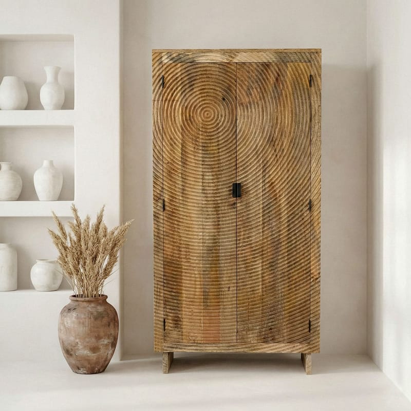 Livino Förvaringsskåp 90x180 cm 3D-mönster Industriell stil - naturbrun och svart - Förvaring - Skåp - Köksskåp - Högskåp
